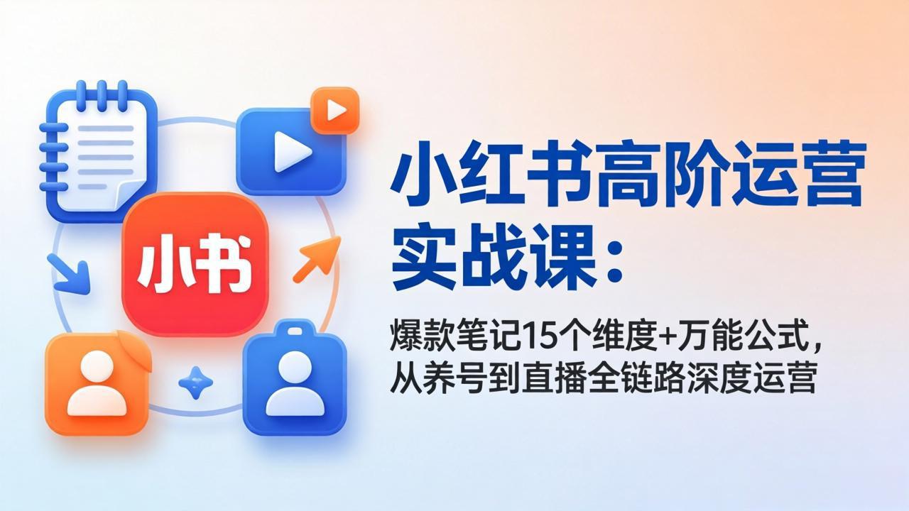 小红书高阶运营实战课：爆款笔记15个维度+万能公式，从养号到直播全链路深度运营-老莫涯