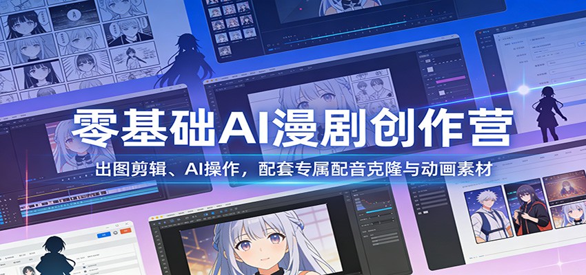零基础AI漫剧创作营：出图剪辑、AI操作，配套专属配音克隆与动画素材-老莫涯