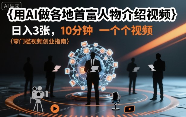 用AI做各地首富人物介绍视频，日入3张，10分钟一个视频-老莫涯