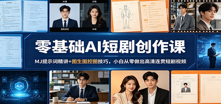 零基础AI短剧创作课：MJ提示词精讲+图生图控图技巧，小白从零做出高清连贯短剧视频-老莫涯