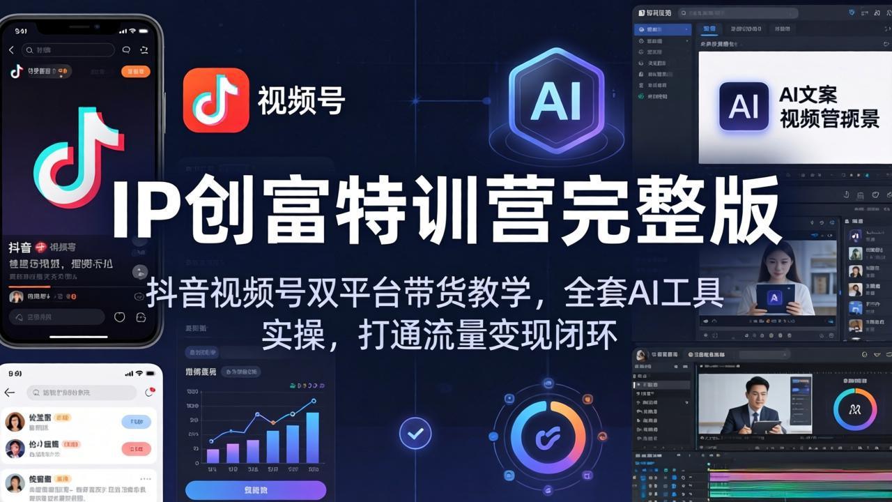 IP创富特训营完整版：抖音视频号双平台带货教学，全套AI工具实操，打通流量变现闭环-老莫涯