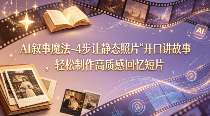 AI叙事魔法-4步让静态照片“开口讲故事”，轻松制作高质感回忆短片-老莫涯