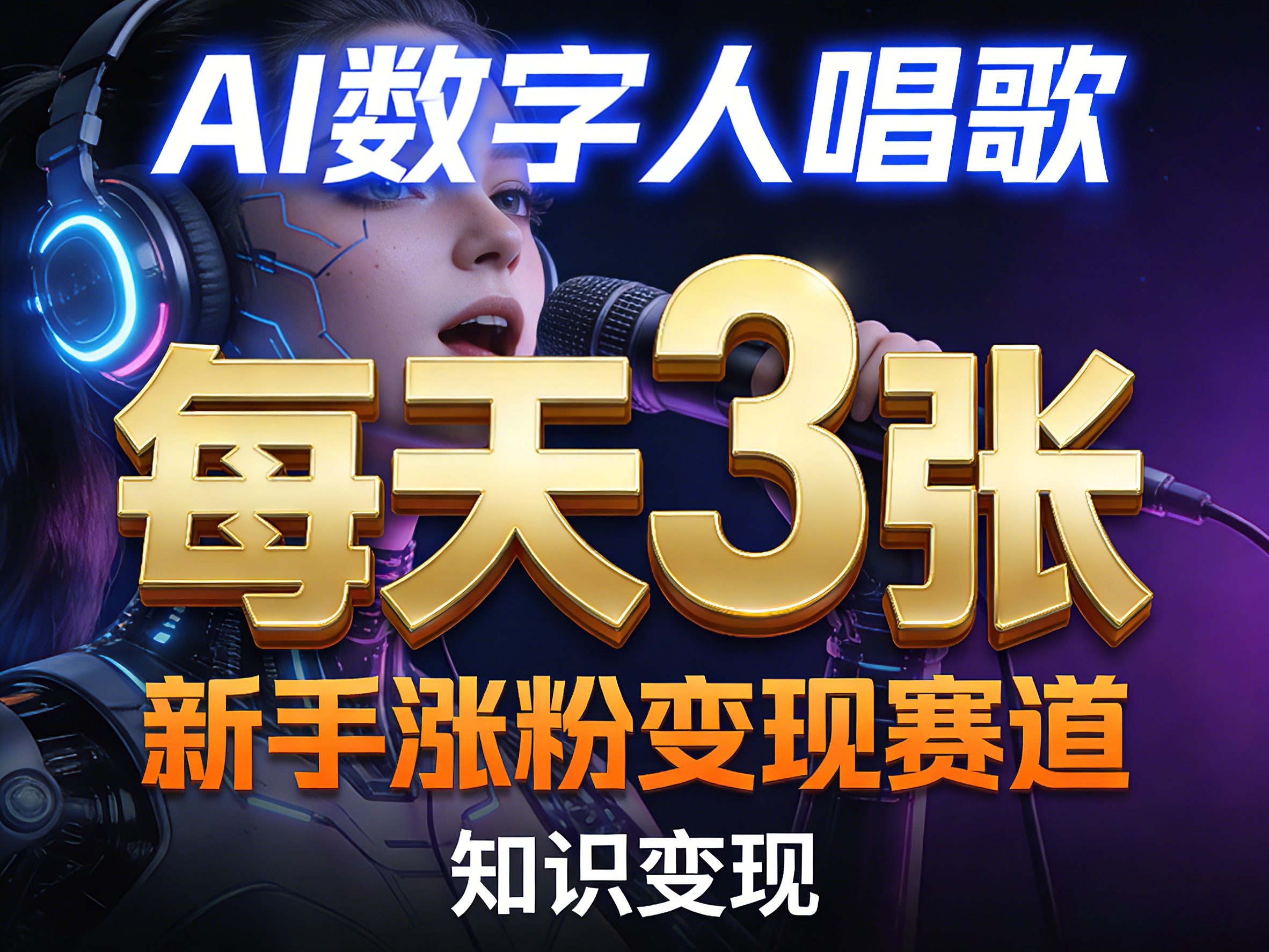 AI数字人唱歌，新手涨粉变现赛道，每天3张和知识付费，副业必备-老莫涯