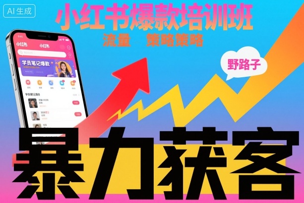 小红书爆款培训班，小红书获客野路子流量打法，暴力持续获客-老莫涯