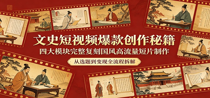 文史短视频爆款创作秘籍：四大模块完整复刻国风高流量短片制作-老莫涯