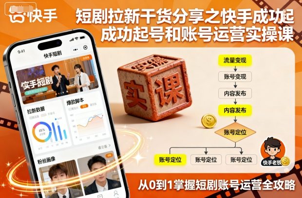 短剧拉新干货分享之快手成功起号和账号运营实操课-老莫涯