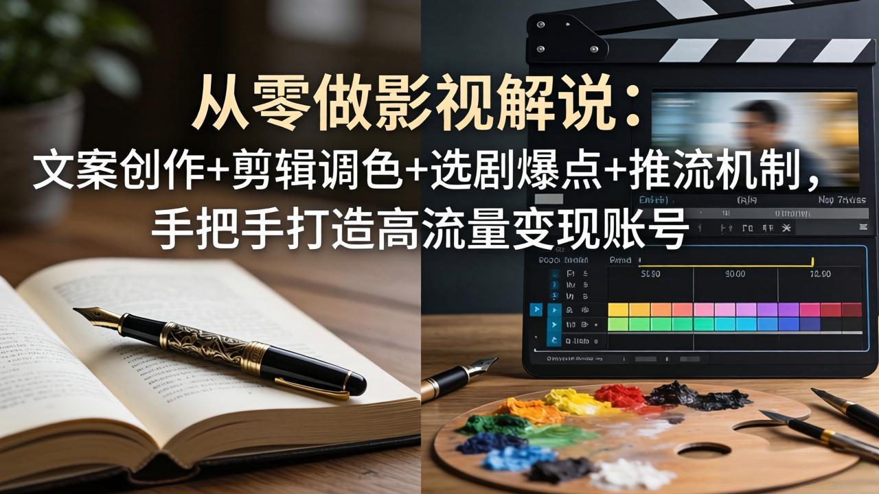 从零做影视解说：文案创作+剪辑调色+选剧爆点+推流机制，手把手打造高流量变现账号-老莫涯