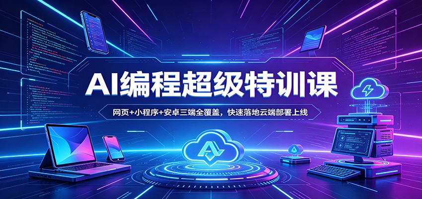 AI编程超级特训课：网页+小程序+安卓三端全覆盖，快速落地云端部署上线-老莫涯