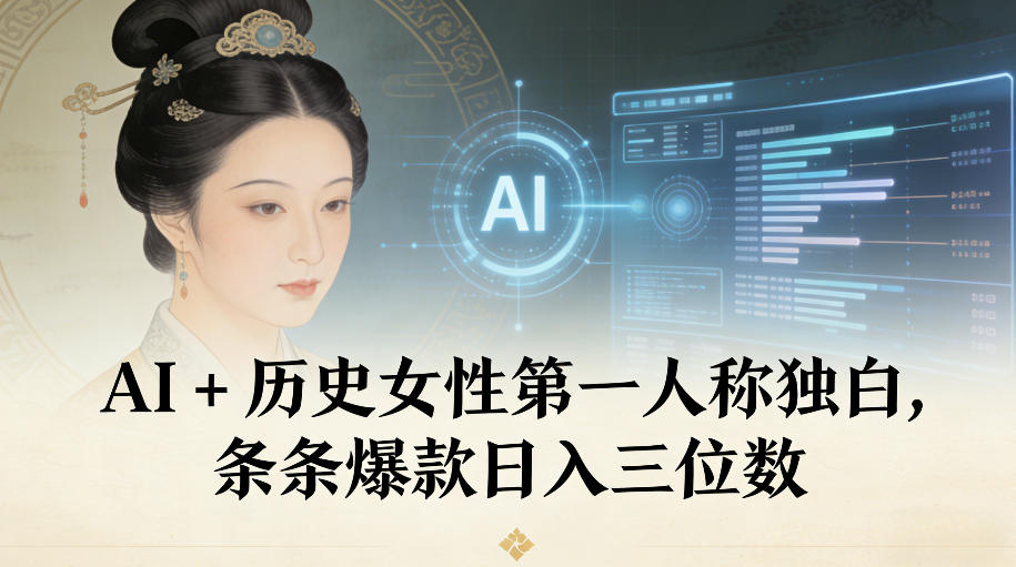 AI+历史女性第一人称独白，条条爆款日入三位数-老莫涯