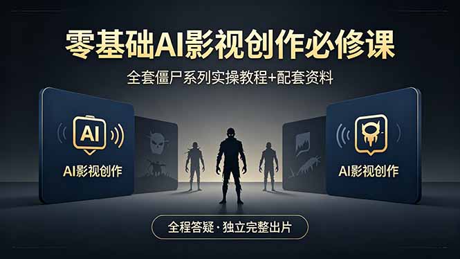 零基础AI影视创作必修课，全套僵尸系列实操教程加配套资料，全程答疑带你独立完整出片-老莫涯