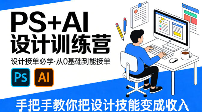 设计接单必学，PS+AI设计训练营，从0基础到能接单，手把手教你把设计技能变成收入-老莫涯