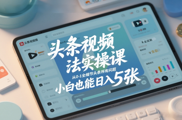 头条视频玩法实操课，从0-1全细节头条所有问题，小白也能日入5张-老莫涯