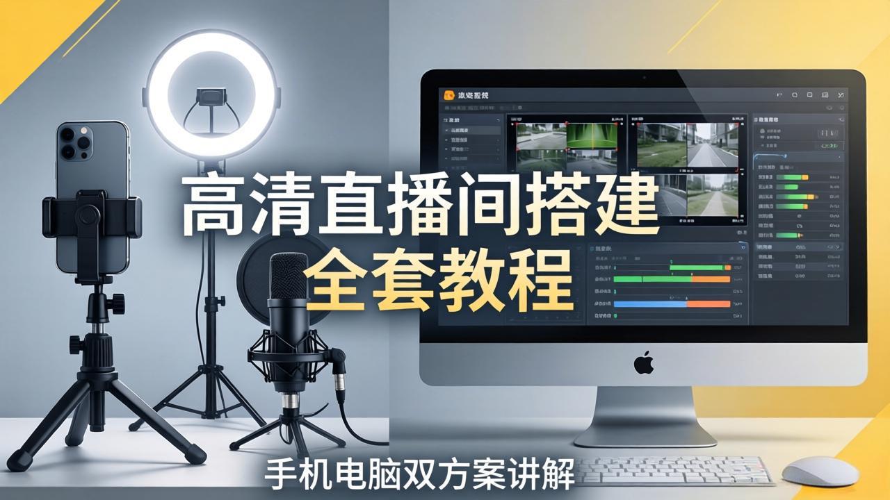 高清直播间搭建全套教程，手机电脑双方案讲解，设备选型调试多机位实操教学-老莫涯