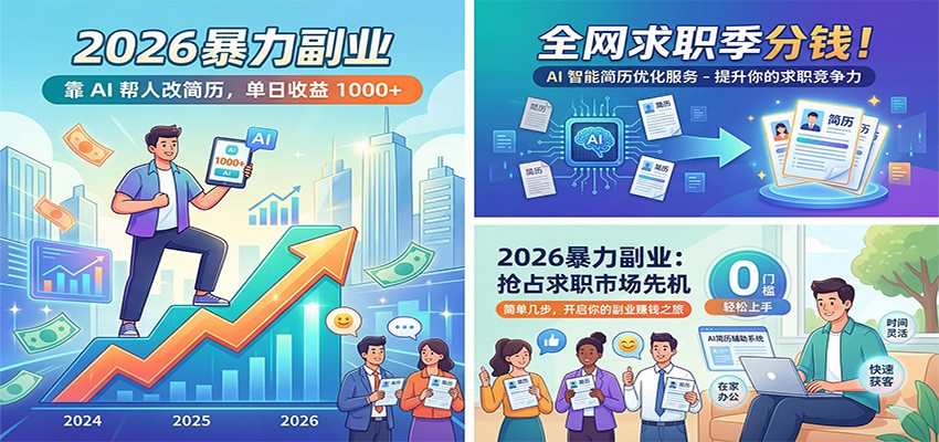 2026暴力副业：靠AI帮人改简历，单日收益1000+，全网求职季分钱-老莫涯