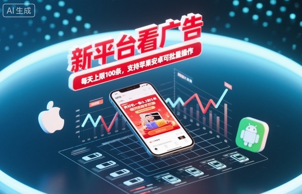 新平台看广告，养好机一条0.3到5米，每天上限100条，支持苹果安卓可批量操作-老莫涯