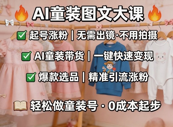 AI童装图文剪辑，某社群童装图文大课，起号涨粉、AI童装带货、爆款选品，无需出镜和拍摄-老莫涯