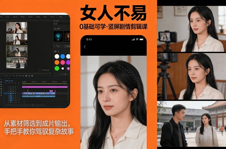 0基础可学！《女人不易》竖屏剧情剪辑课，从素材筛选到成片输出，手把手教你驾驭复杂故事-老莫涯