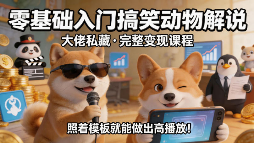 零基础入门搞笑动物解说，大佬私藏完整变现课程，照着模板就能做出高播放-老莫涯