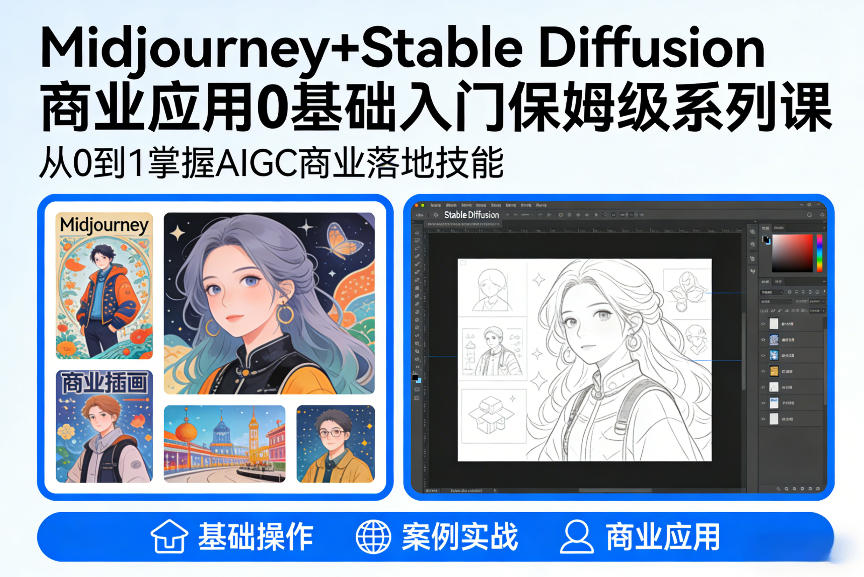 AIGC商业应用Midjourney+Stable Diffusion教程，0基础入门保姆级系列课-老莫涯