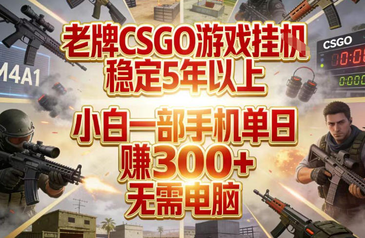老牌CSGO游戏挂G，稳定5年以上，小白一部手机单日賺3张+，无需电脑【揭秘】-老莫涯