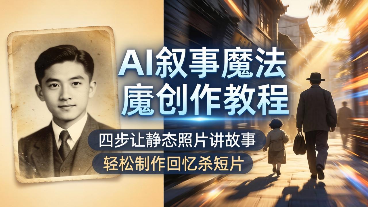 AI叙事魔法创作教程，四步让静态照片讲故事，老照片修复加动态特效，轻松制作回忆杀短片-老莫涯