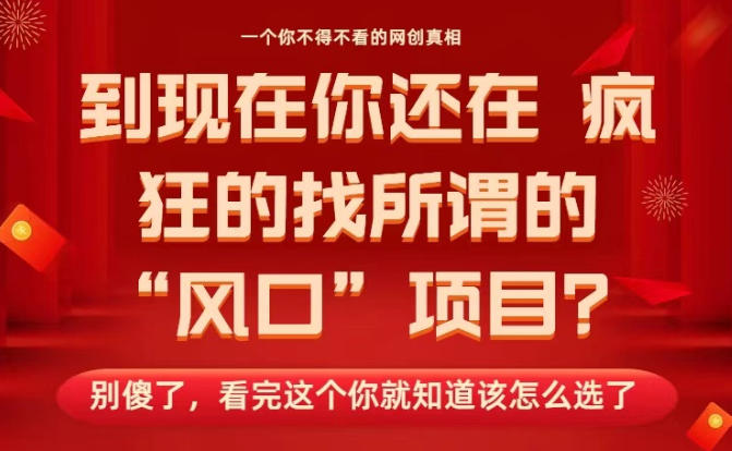 马上26年了，你还在找所谓的风口项目？别傻了，看完这个你全都懂了！【揭秘】-老莫涯