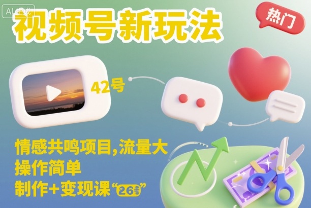 视频号新玩法，情感共鸣项目，流量大，操作简单，制作+变现课-老莫涯