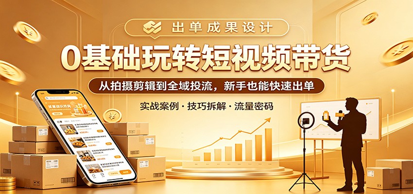 0基础玩转短视频带货：从拍摄剪辑到全域投流，新手也能快速出单-老莫涯