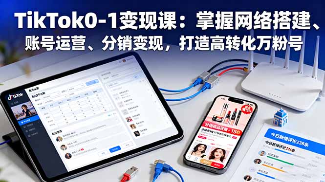 TikTok0-1变现课：掌握网络搭建、账号运营、分销变现，打造高转化万粉号-老莫涯