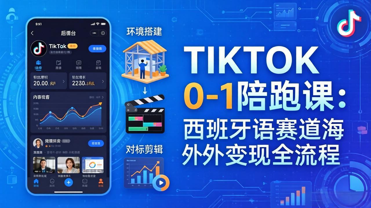 TIKTOK 0-1 陪跑课：从环境搭建到刷对标剪辑，西班牙语赛道海外变现全流程-老莫涯