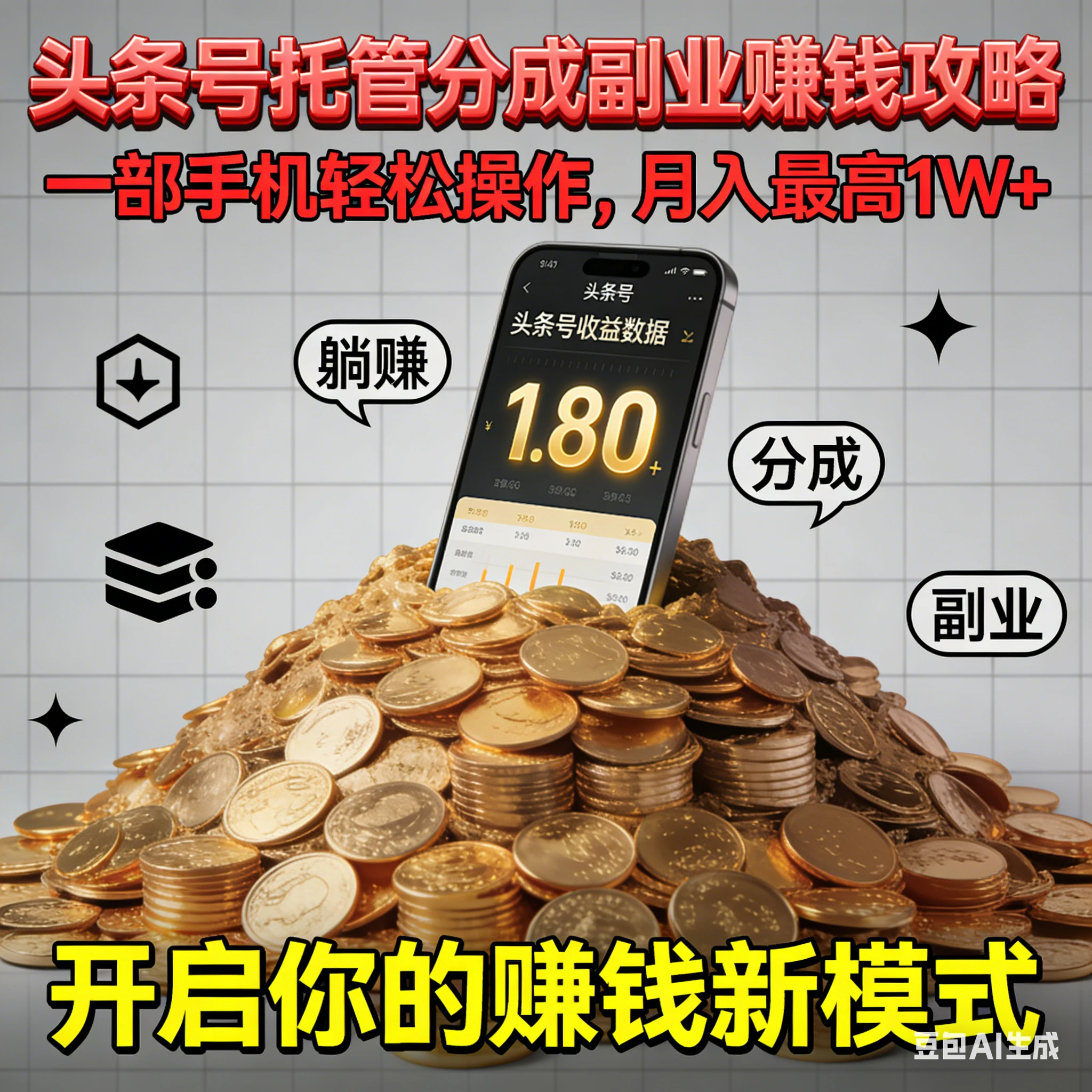 全程托管今日头条，一部手机开干，每天5分钟，最高躺赚1W+-老莫涯