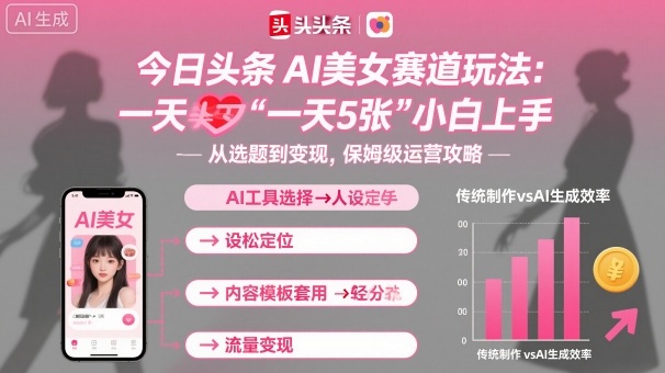 今日头条AI美女赛道玩法，一天轻松5张，小白轻松上手-老莫涯
