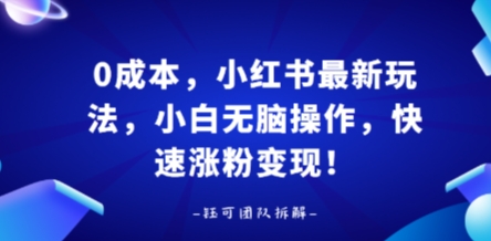 0成本，小红书最新玩法，小白无脑操作，快速涨粉变现-老莫涯