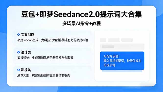 豆包+即梦Seedance2.0提示词大合集：多场景AI指令+教程，解锁文案、设计、影视高效创作-老莫涯