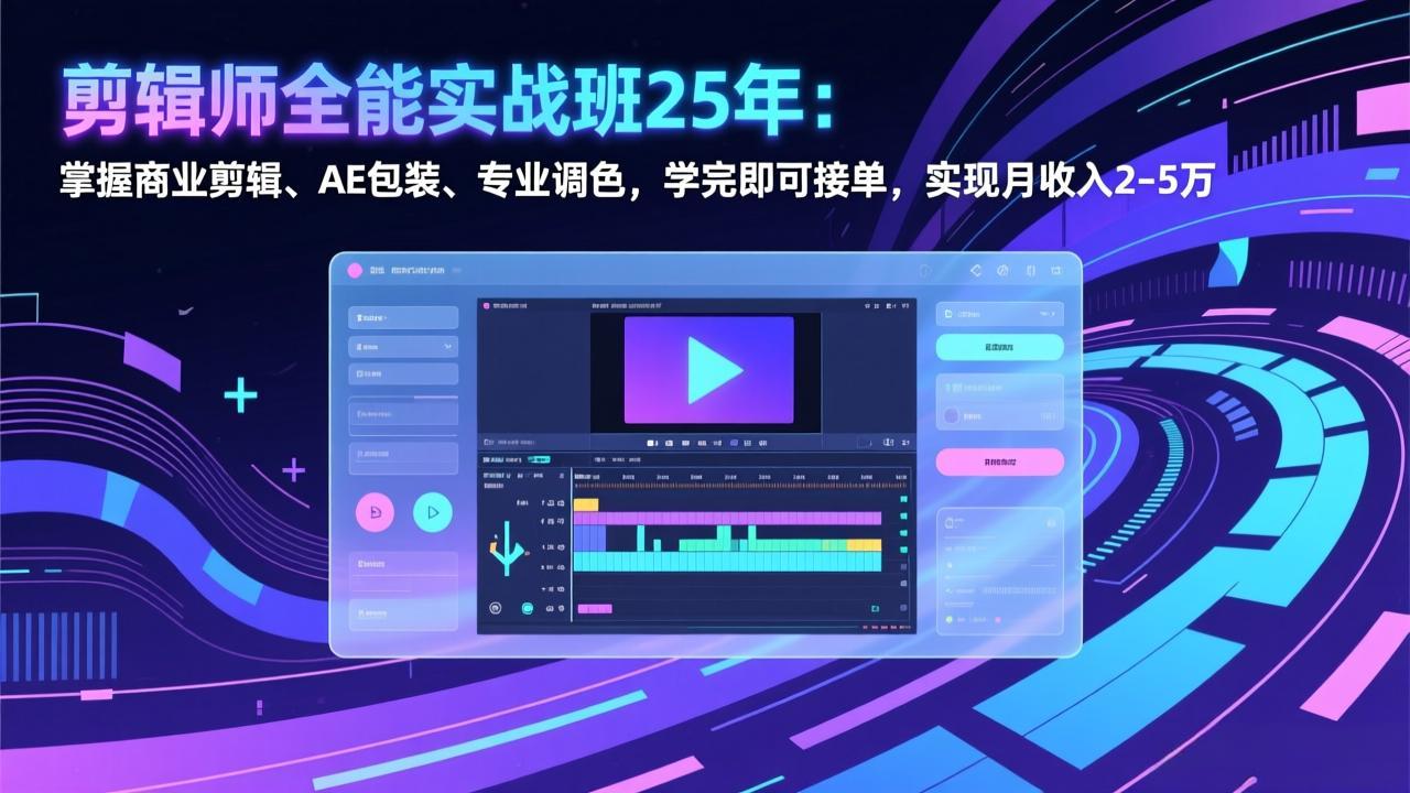 剪辑师全能实战班25年：掌握商业剪辑、AE包装、专业调色，学完即可接单，实现月收入2-5万-老莫涯