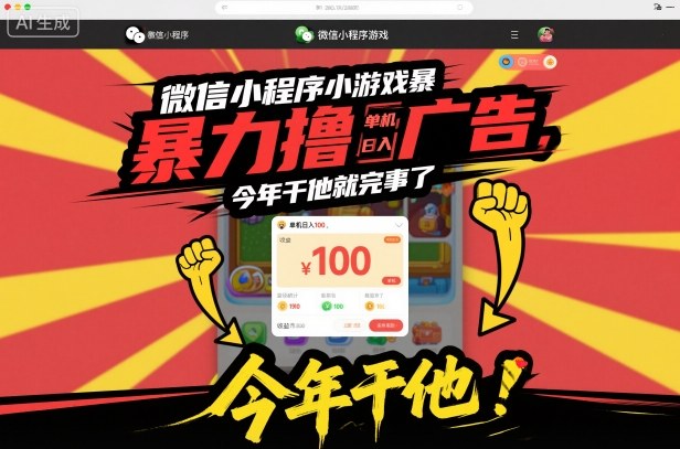 微信小程序小游戏暴力撸广告，单机日入100，今年干他就完事了-老莫涯