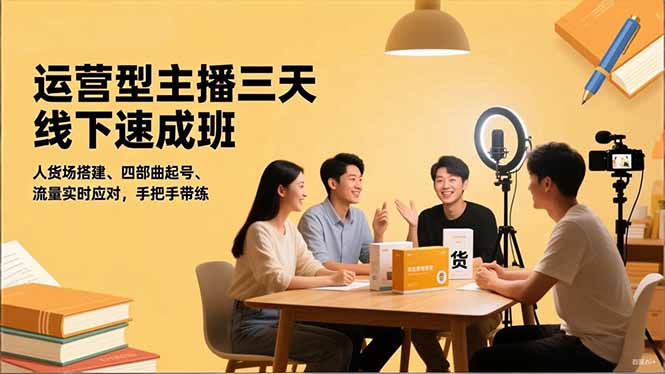 运营型主播三天线下班，人货场搭建,四部曲起号,流量实时应对，手把手带练-老莫涯