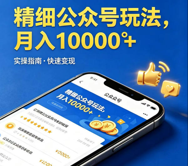 精细化公众号玩法，我们给你提供文章，你来负责发布，收益可观，月入1W+【揭秘】-老莫涯