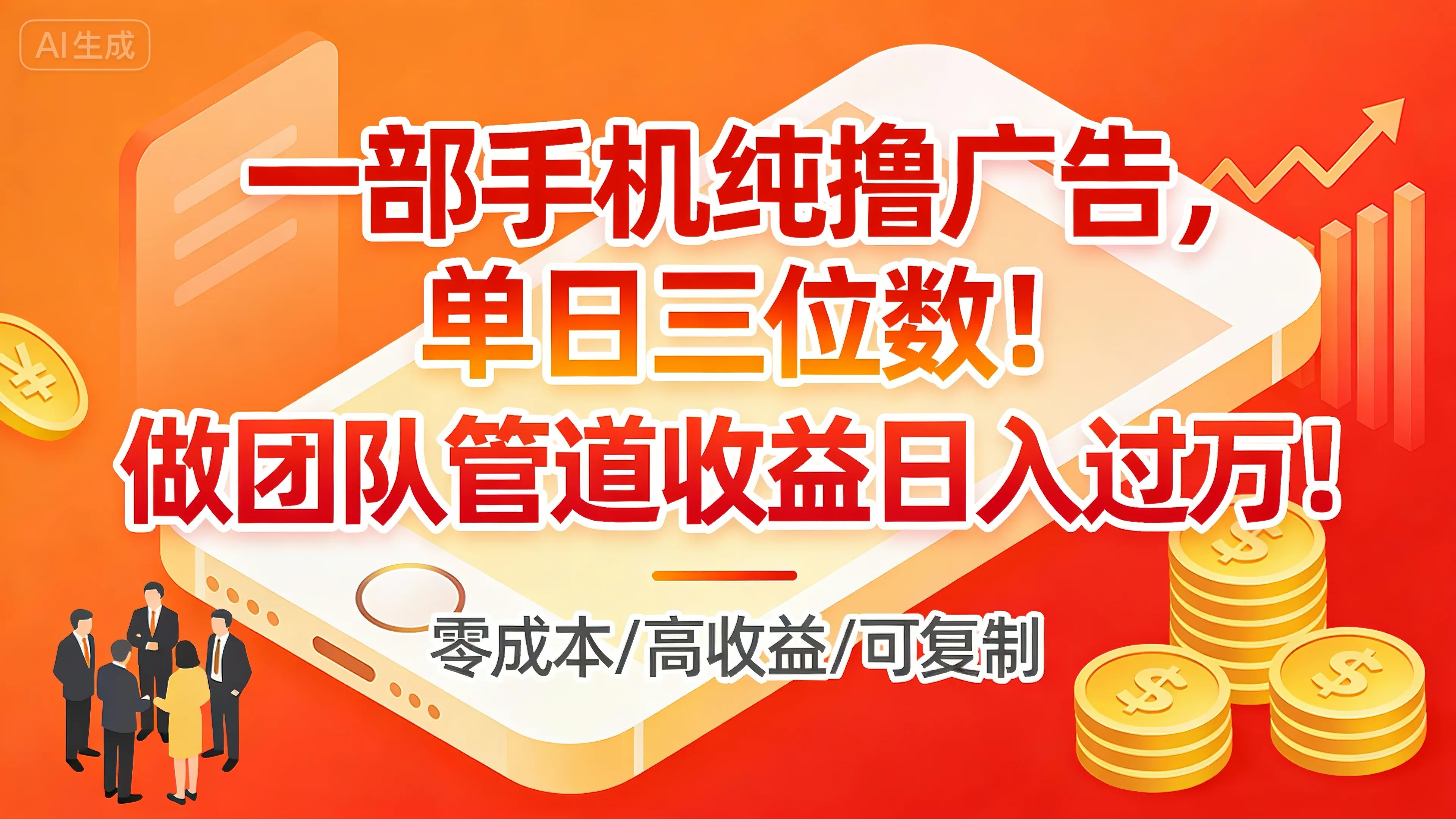 一部手机纯撸广告，单日三位数！做团队管道收益日入过万！-老莫涯