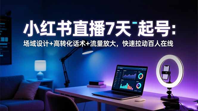 小红书直播7天起号：场域设计+高转化话术+流量放大，快速拉动百人在线-老莫涯