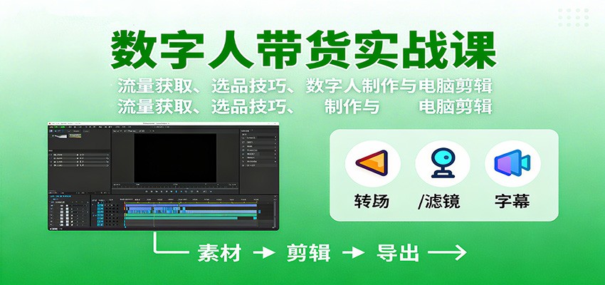 数字人变现实战课：流量获取、选品技巧、数字人制作与电脑剪辑-老莫涯