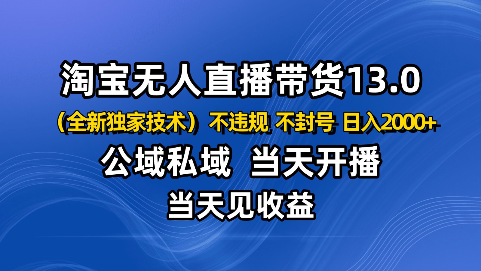 淘宝无人直播13.0，公域私域技术，不封号，不违规 布局下半年旺季赛道，日入2000+-老莫涯