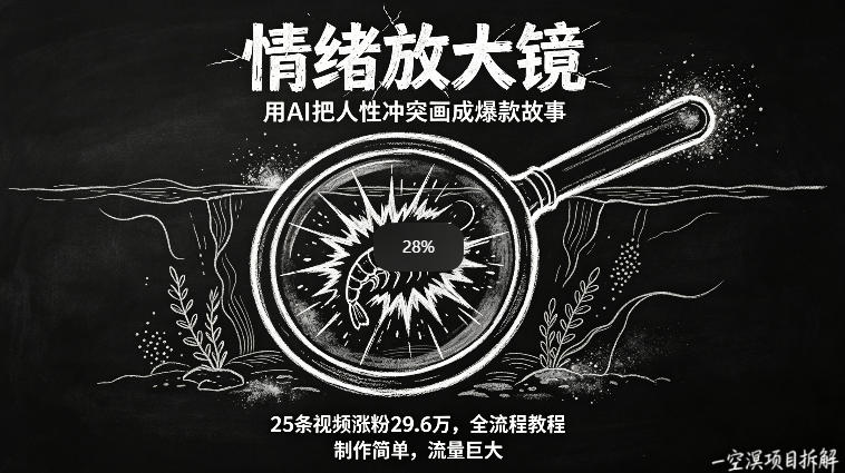 AI制作“情绪放大镜“视频，25条视频涨粉29.6W粉，流量巨大，制作简单，全流程教程-老莫涯