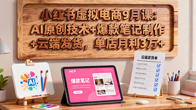 小红书虚拟电商9月课：AI原创技术+爆款笔记制作+云端发货，单店月利3万+-老莫涯