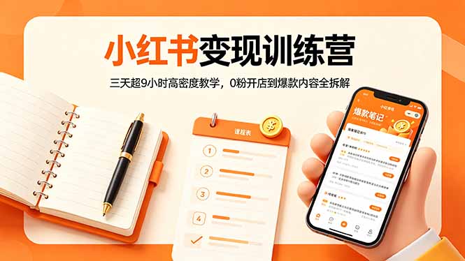 小红书变现训练营：三天超9小时高密度教学，0粉开店到爆款内容全拆解-老莫涯
