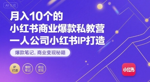 月入10个的小红书商业爆款私教营，一人公司小红书IP打造，爆款笔记，商业变现秘籍-老莫涯