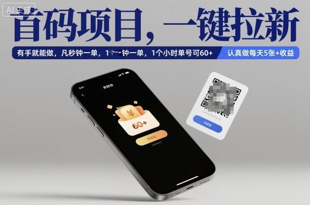 首码项目，一键拉新，有手就能做，几秒钟一单，1个小时单号可60+，认真做每天5张+收益【揭秘】-老莫涯