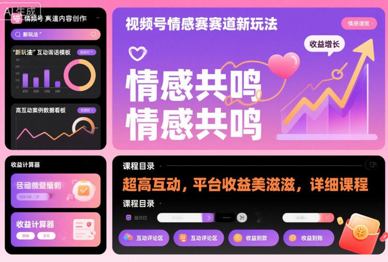 视频号情感赛道新玩法，超高互动，平台收益美滋滋，详细课程-老莫涯