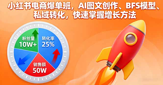 小红书电商爆单班，AI图文创作、BFS模型、私域转化，快速掌握增长方法-老莫涯