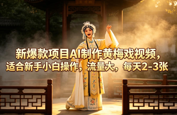 新爆款项目AI制作黄梅戏视频，适合新手小白操作，流量大，每天2-3张-老莫涯